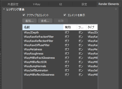 PBRマテリアルのベイクに必要なレンダーエレメント