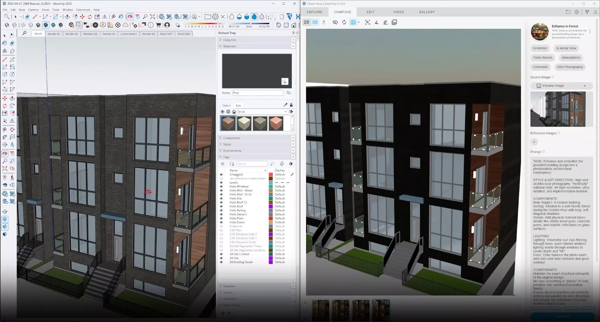 Enscapeから正確なカメラ情報がくるのでパースが崩れる心配がありません