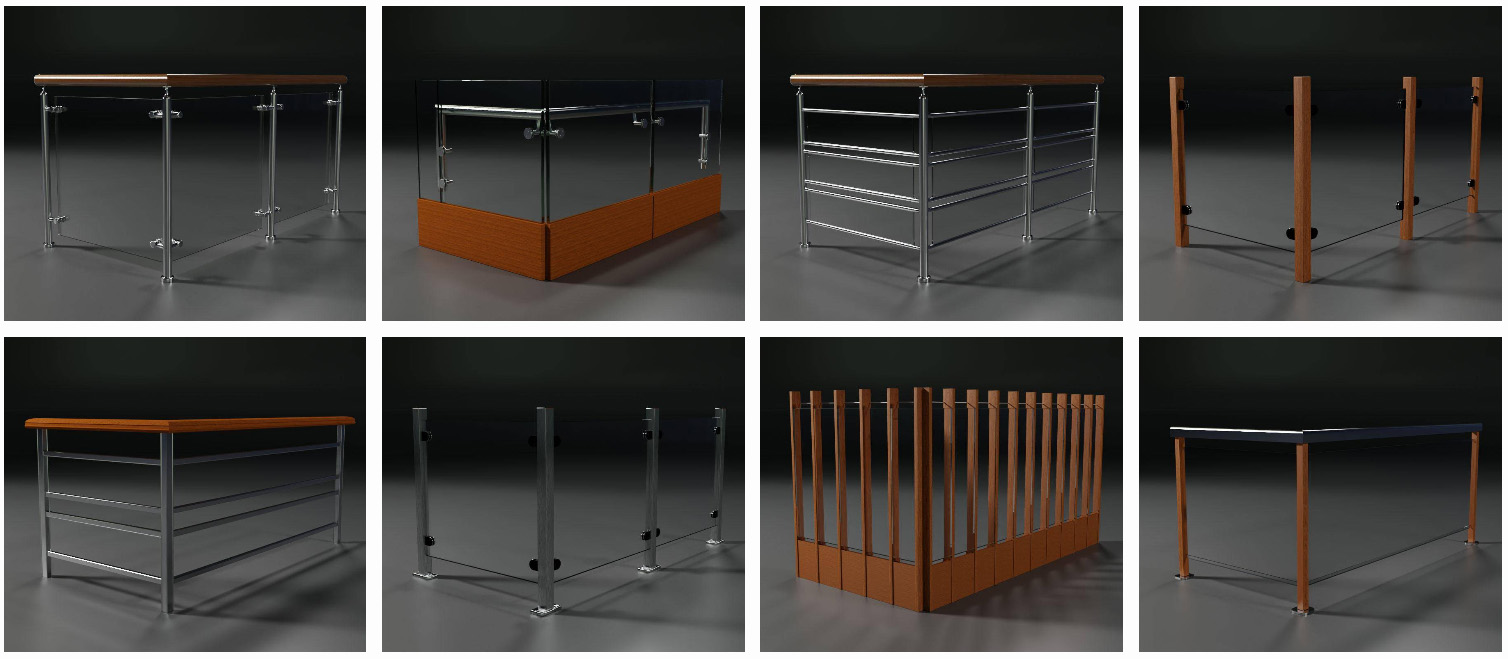 ガラス、金属、木製の手すり